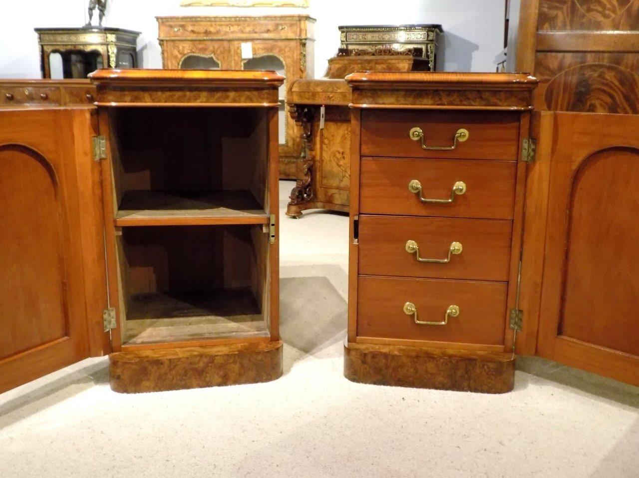 Pair of Burr Walnut Victorian Period Antique Bedside Cabinets 2