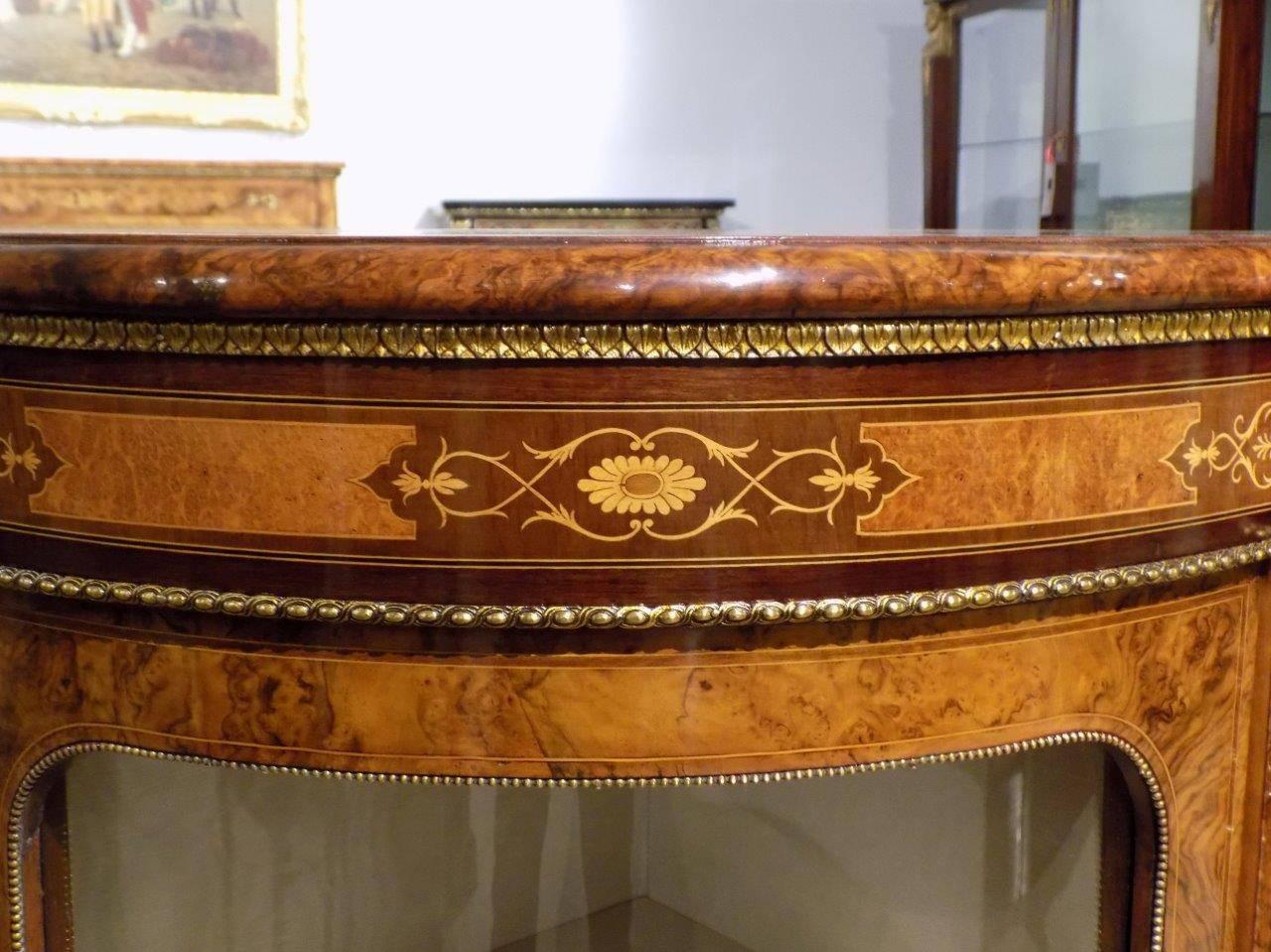 Late 19th Century Fine Quality Burr Walnut and Ormolu Mounted Inlaid Victorian Period Credenza