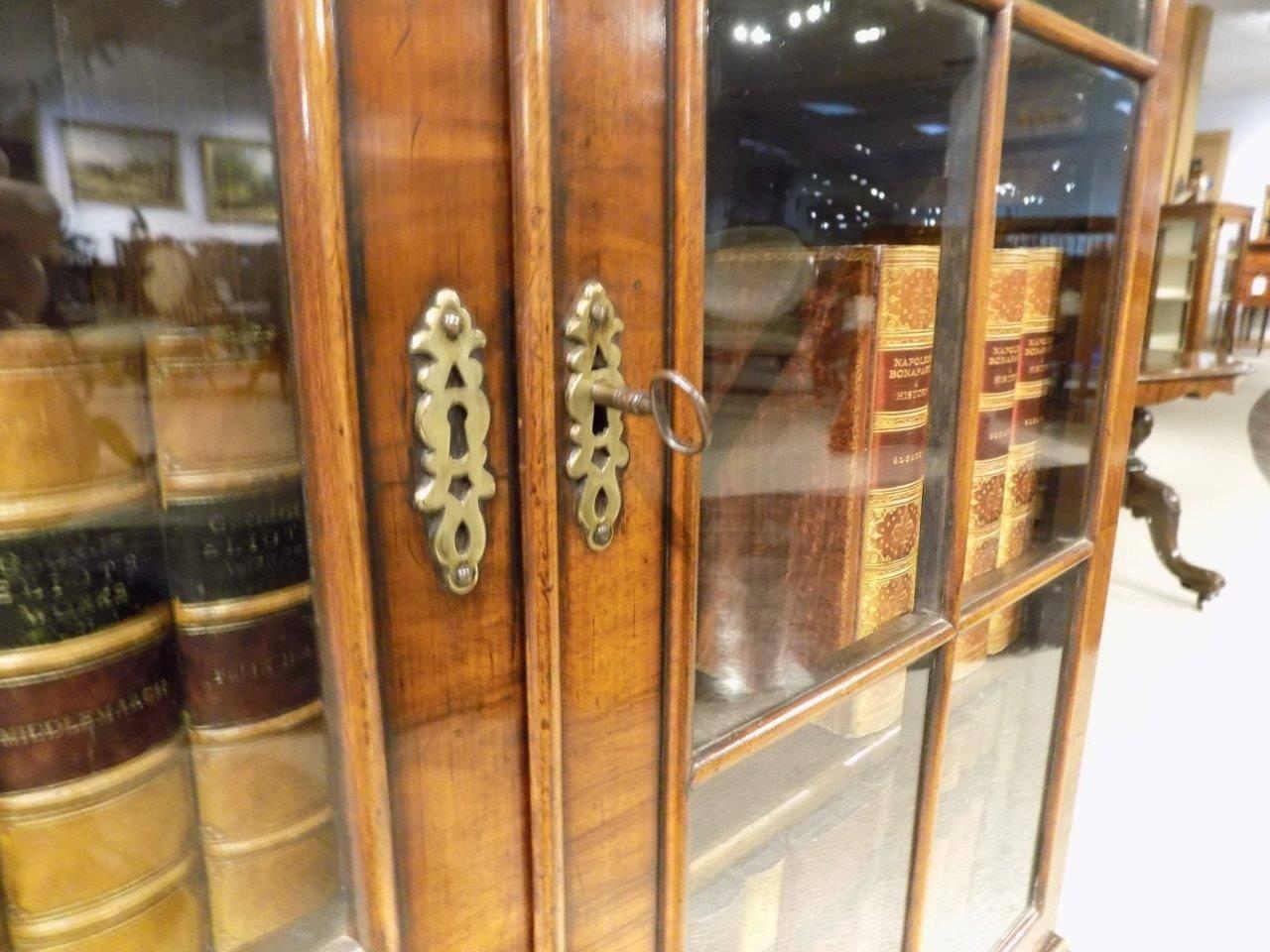 Early 20th Century Beautiful Walnut Queen Anne Revival Four-Door Bookcase