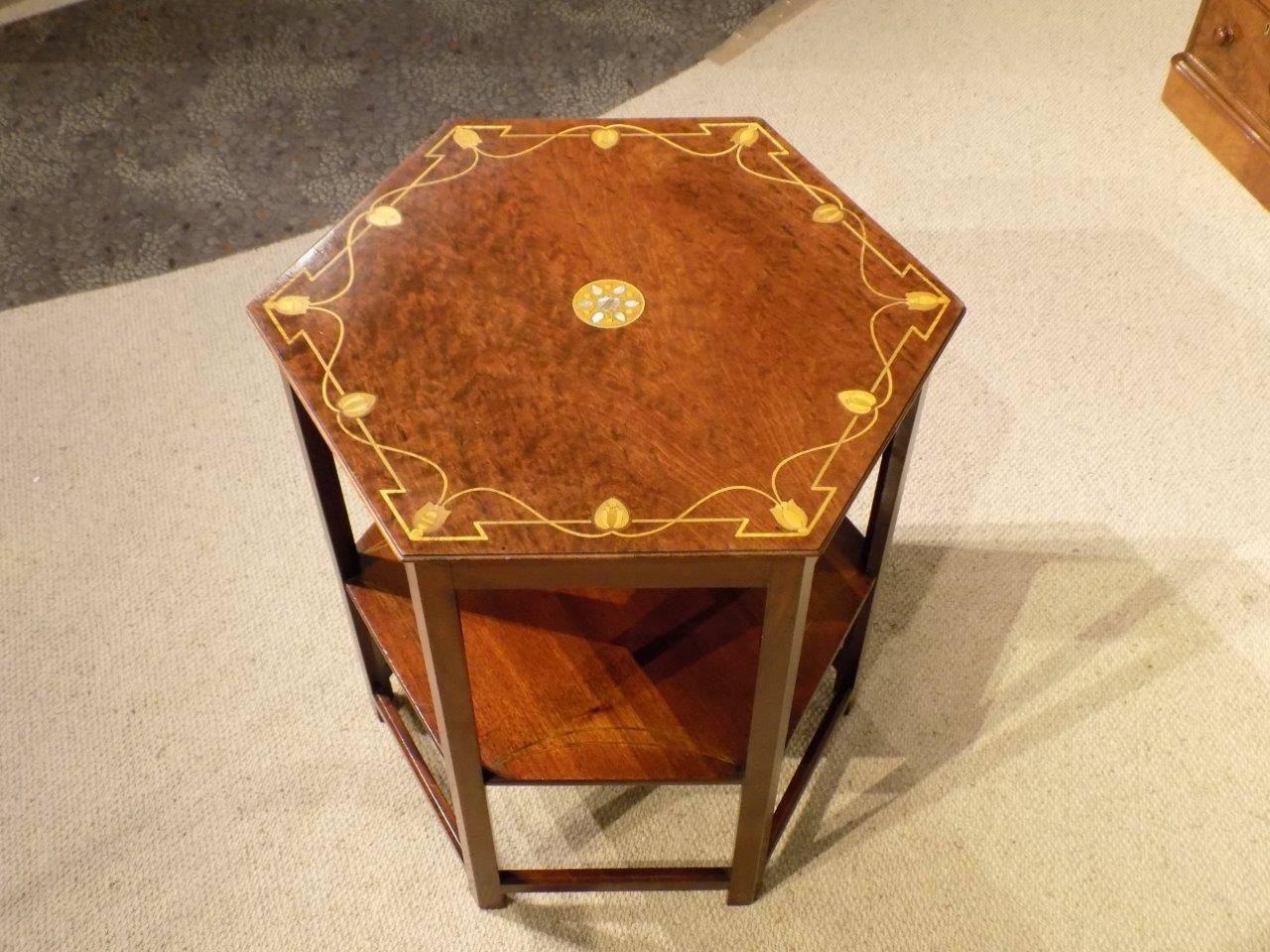 Mahogany Arts & Crafts Period Hexagonal Inlaid Table by Shapland & Petter of B 1