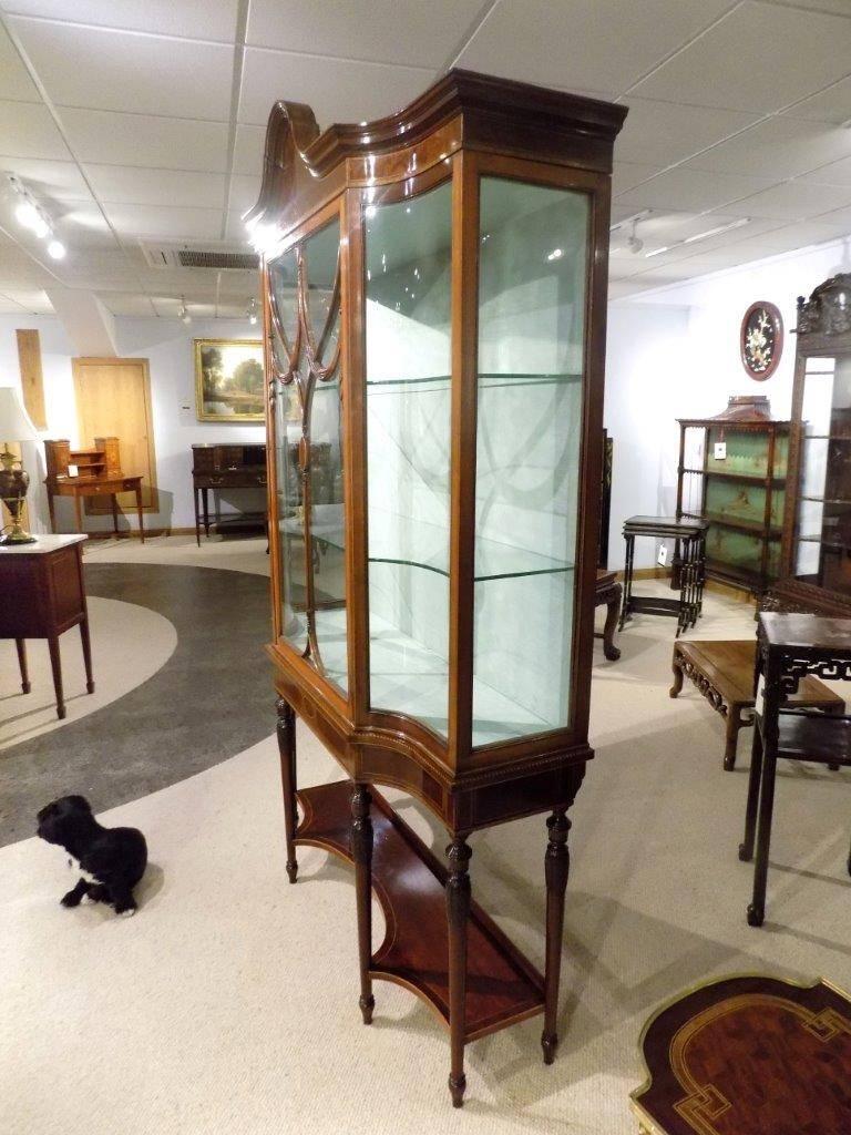 Fine Quality Mahogany Inlaid Edwardian Period Antique China Cabinet 1