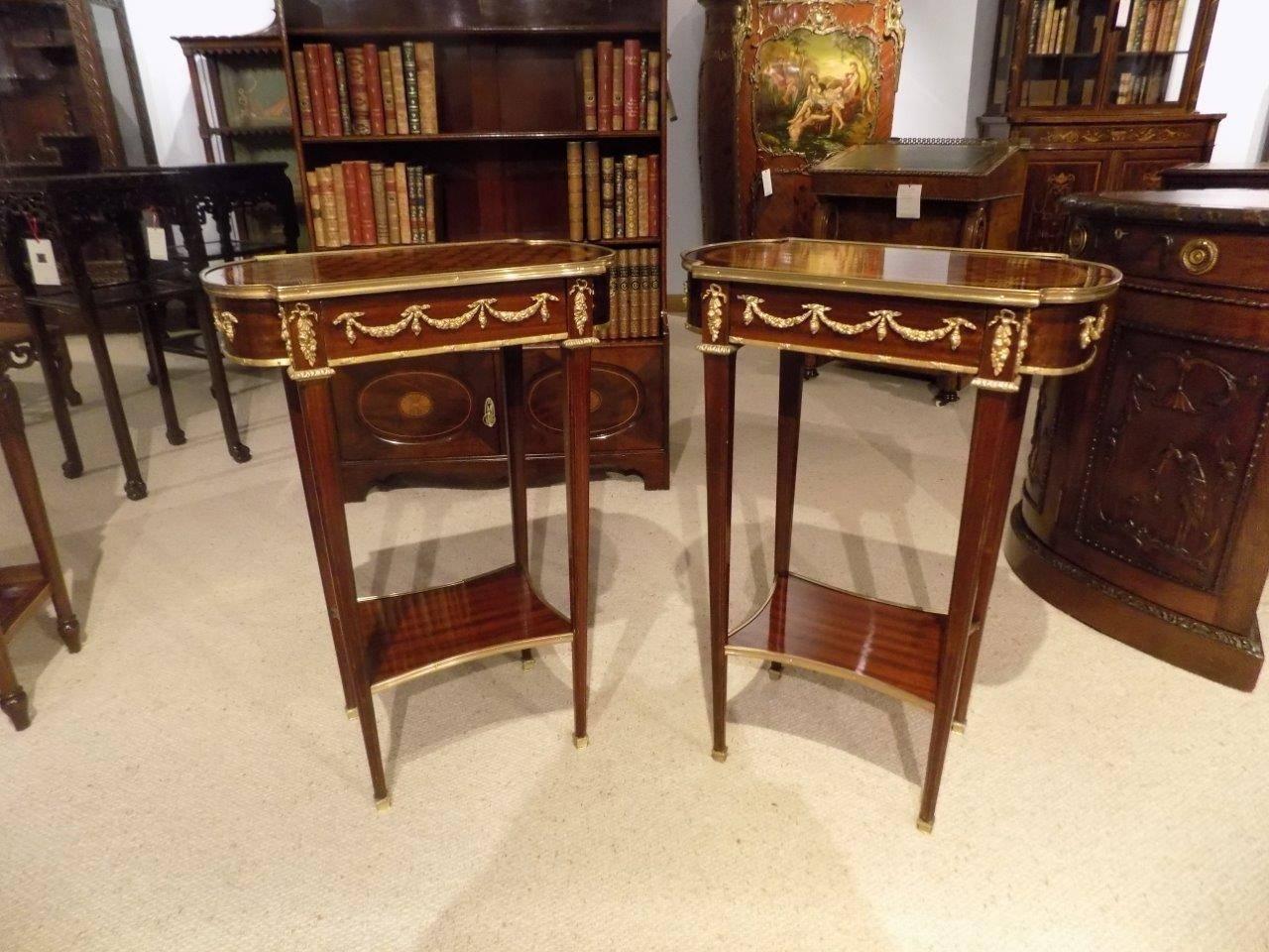 Pair of French Mahogany, Kingwood and Parquetry Inlaid Side Tables 4