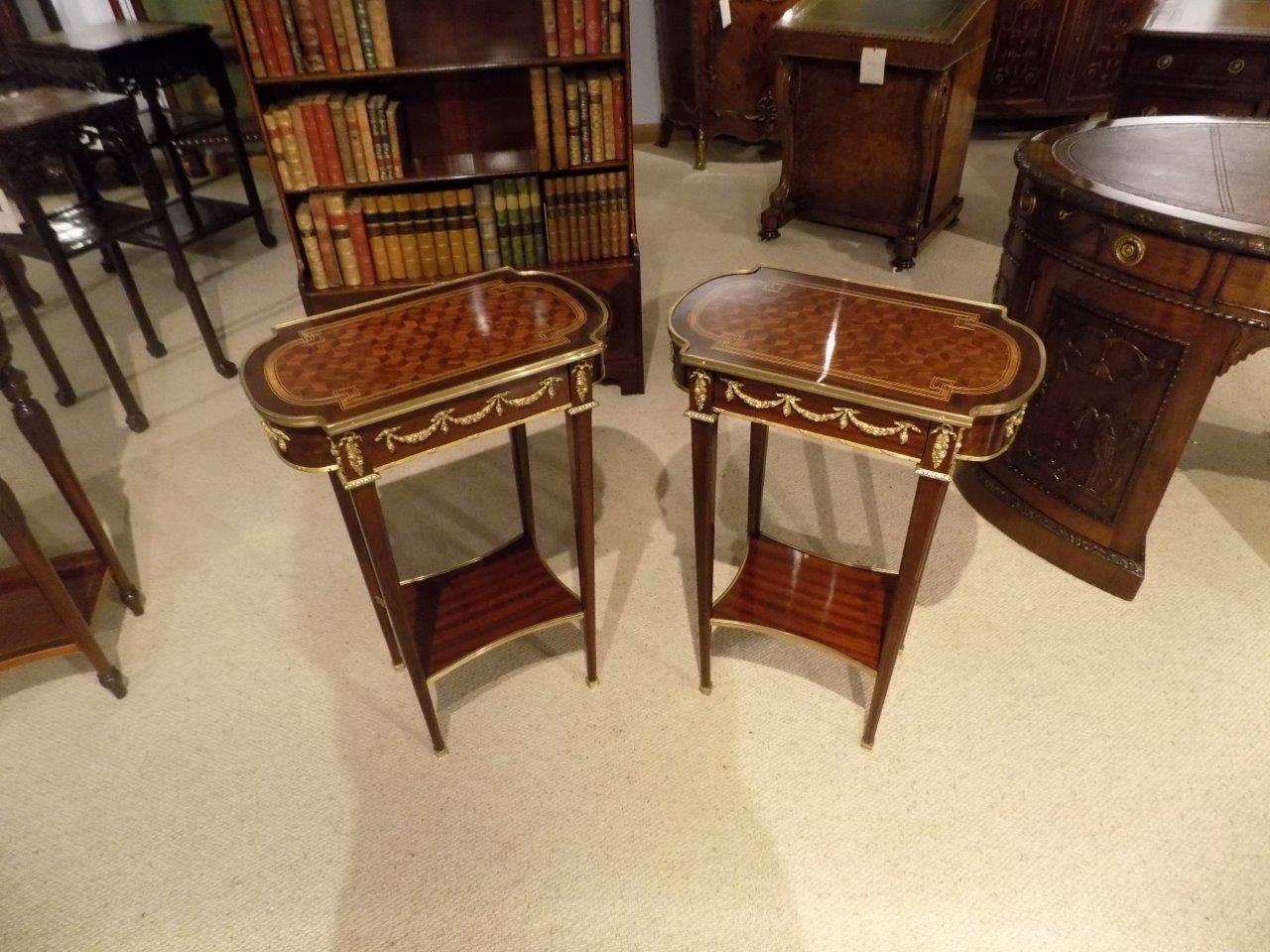 Pair of French Mahogany, Kingwood and Parquetry Inlaid Side Tables 5
