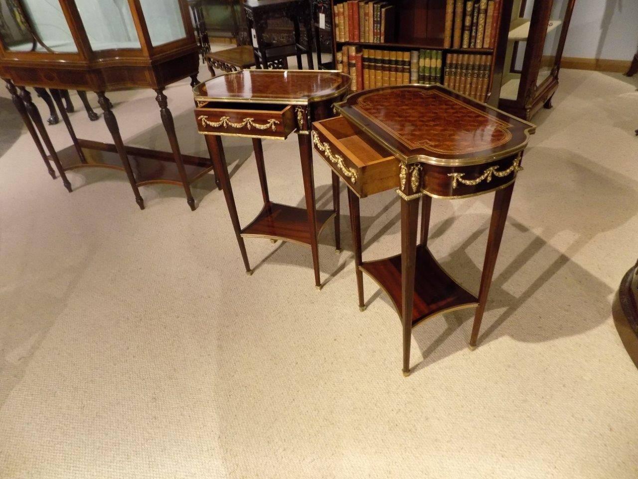Pair of French Mahogany, Kingwood and Parquetry Inlaid Side Tables 6