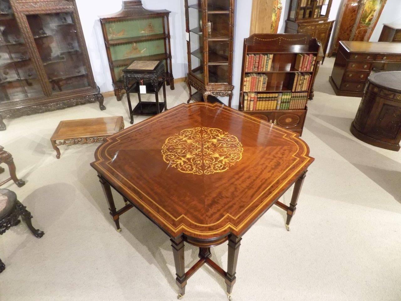 Large and Rare Mahogany Inlaid Edwardian Period Antique Centre Table For Sale 5