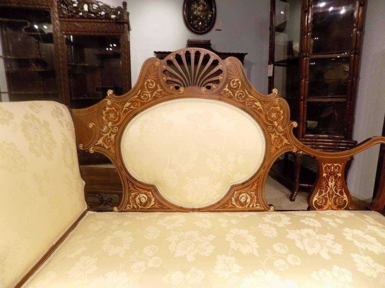 Early 20th Century Mahogany and Marquetry Inlaid Edwardian Period Antique Settee