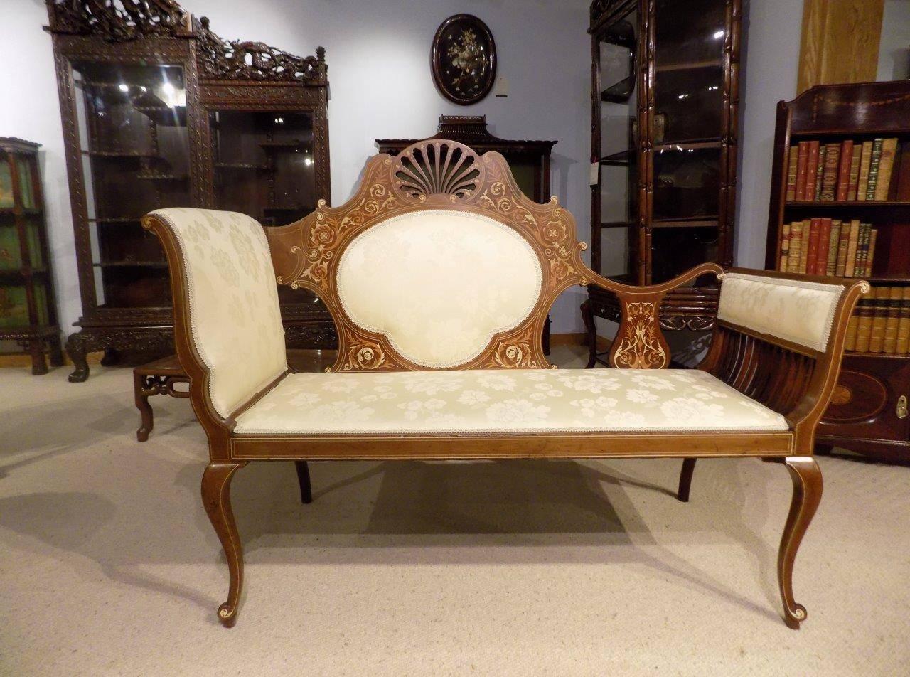 Mahogany and Marquetry Inlaid Edwardian Period Antique Settee 3