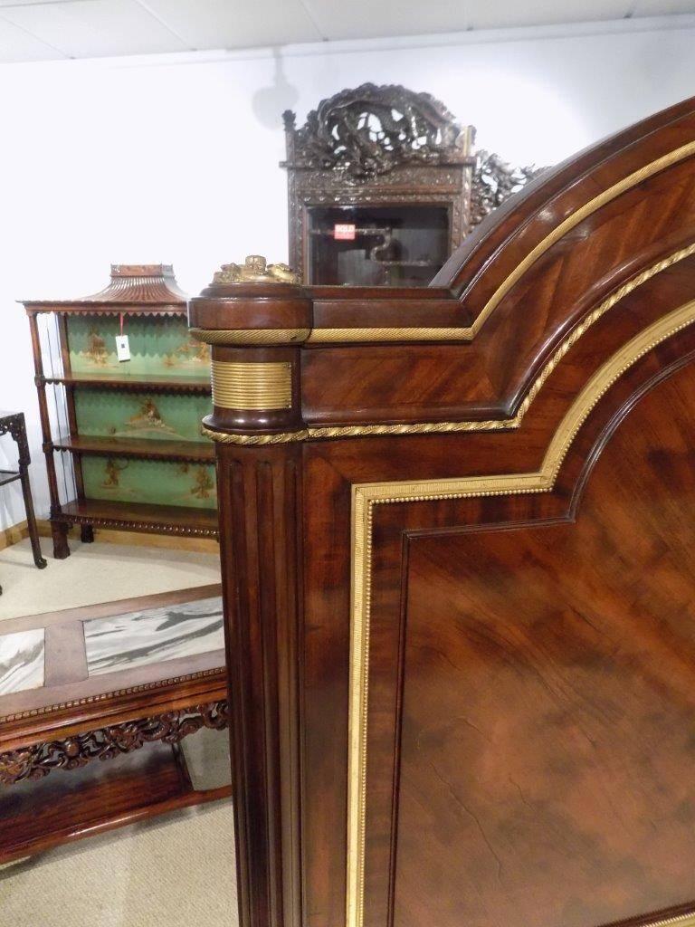 Superb French 19th Century Figured Mahogany and Ormolu King-Size Bed 4