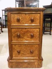 Exceptional Pair of Burr Walnut Victorian Period Antique Bedside Chests