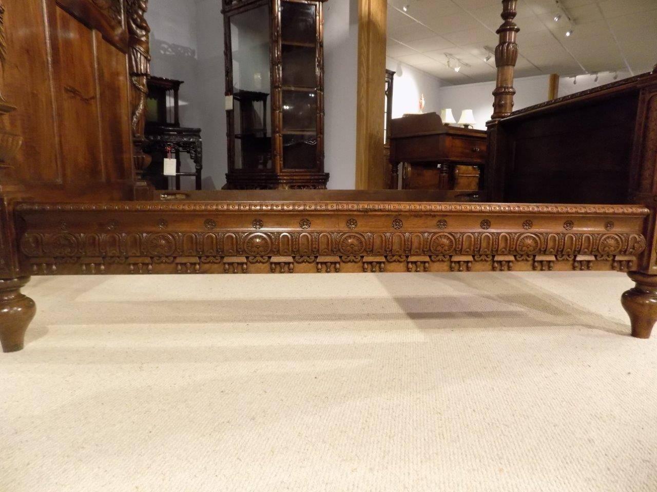 Late 19th Century Finely Carved Italian Baroque Walnut Four Poster Single Bed