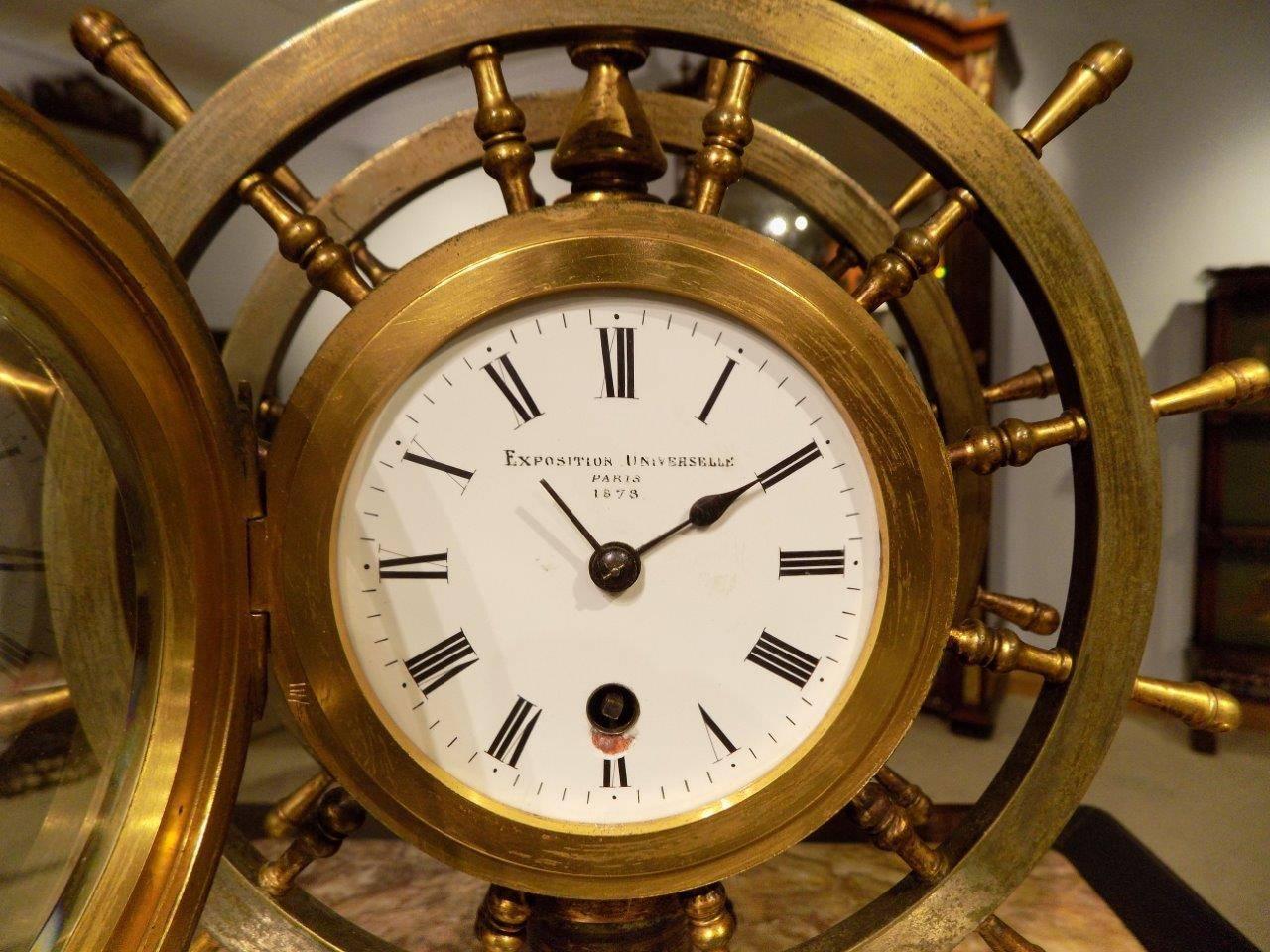 Rare Novelty Nautical Revolving Ships Wheel Desk Clock Or Barometer Rare Novelty Nautical Revolving Ships Wheel Desk Clock Or Barometer For At 1stdibs