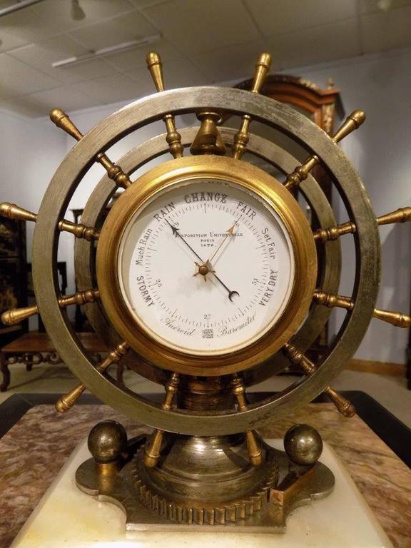 Rare Novelty Nautical Revolving Ships Wheel Desk Clock or Barometer For