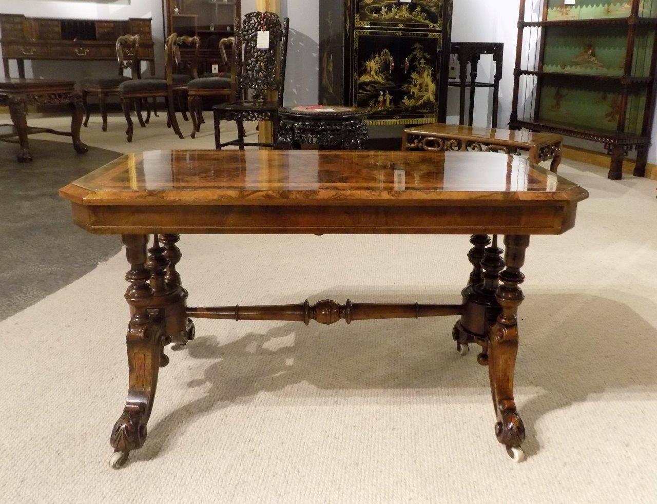 Burr Walnut and Amboyna Inlaid Victorian Period Antique Coffee Table 5