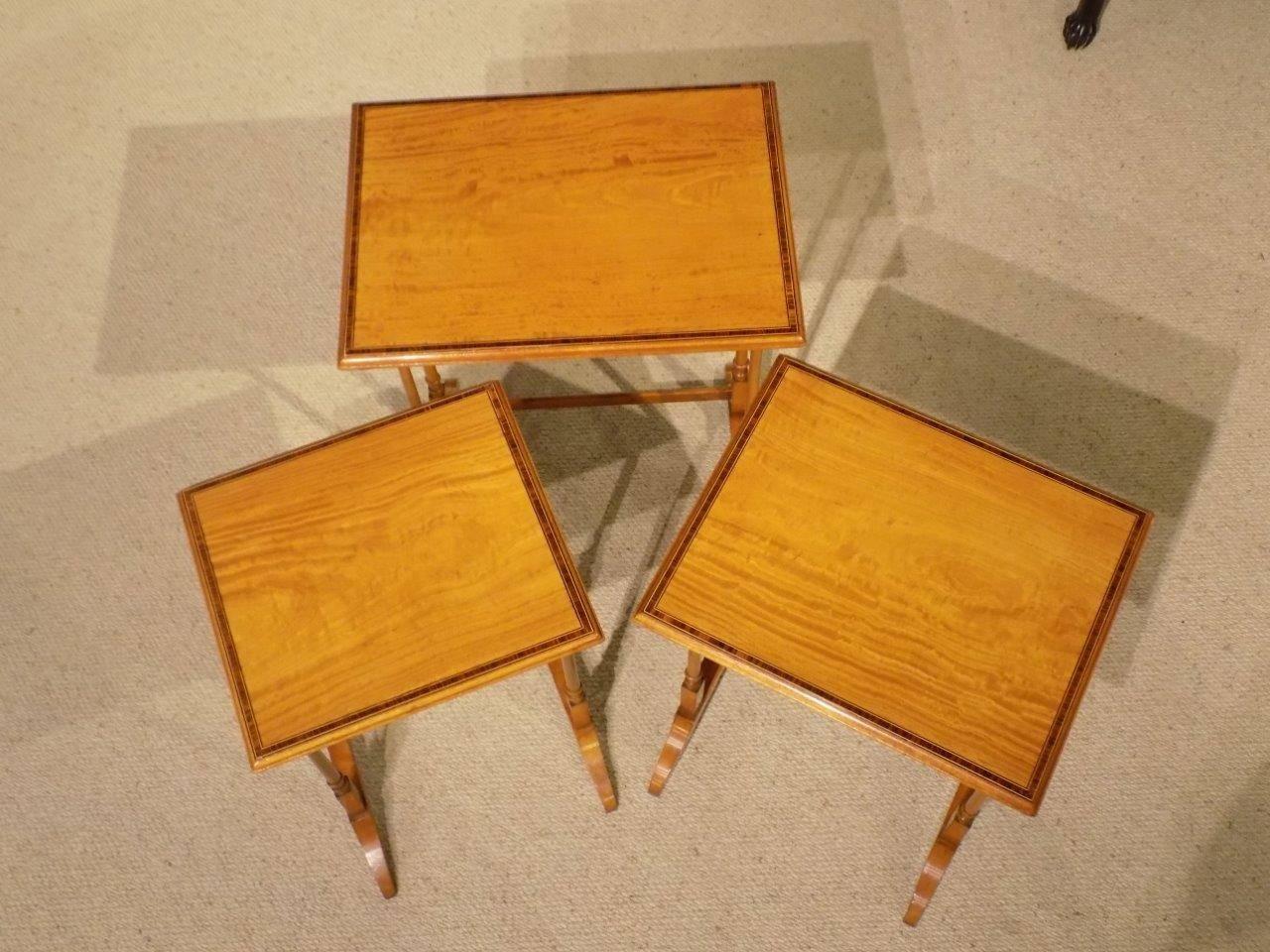 Early 20th Century Satinwood Edwardian Period Antique Nest of Three Tables