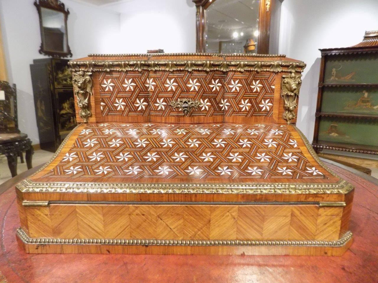Late 19th Century Exhibition Quality Kingwood and Tulipwood Parquetry Inlaid French Writing Box