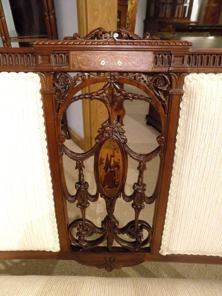 Early 20th Century Fine Quality Mahogany Inlaid and Carved Edwardian Period Antique Settee