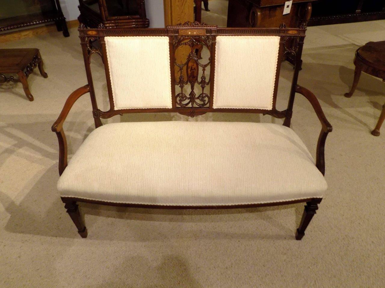 Fine Quality Mahogany Inlaid and Carved Edwardian Period Antique Settee 5