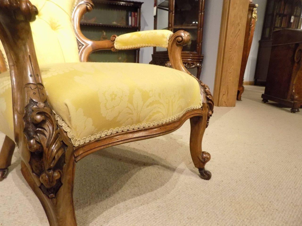 Good Carved Walnut Victorian Period Antique Armchair For Sale 3