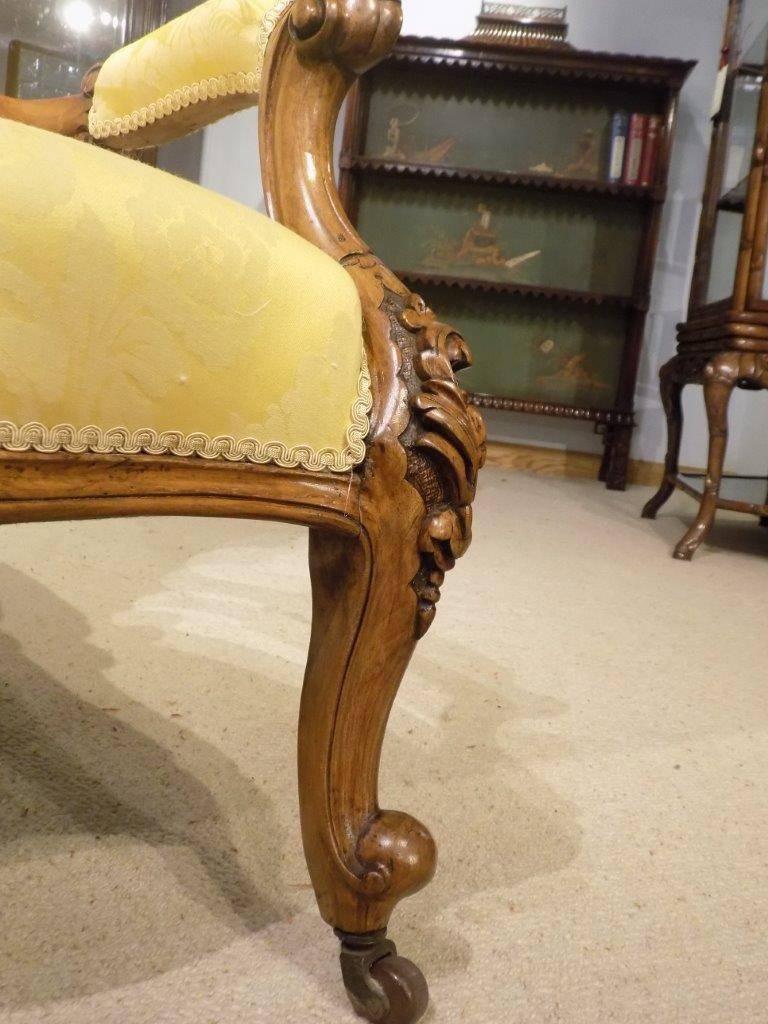 Good Carved Walnut Victorian Period Antique Armchair For Sale 4