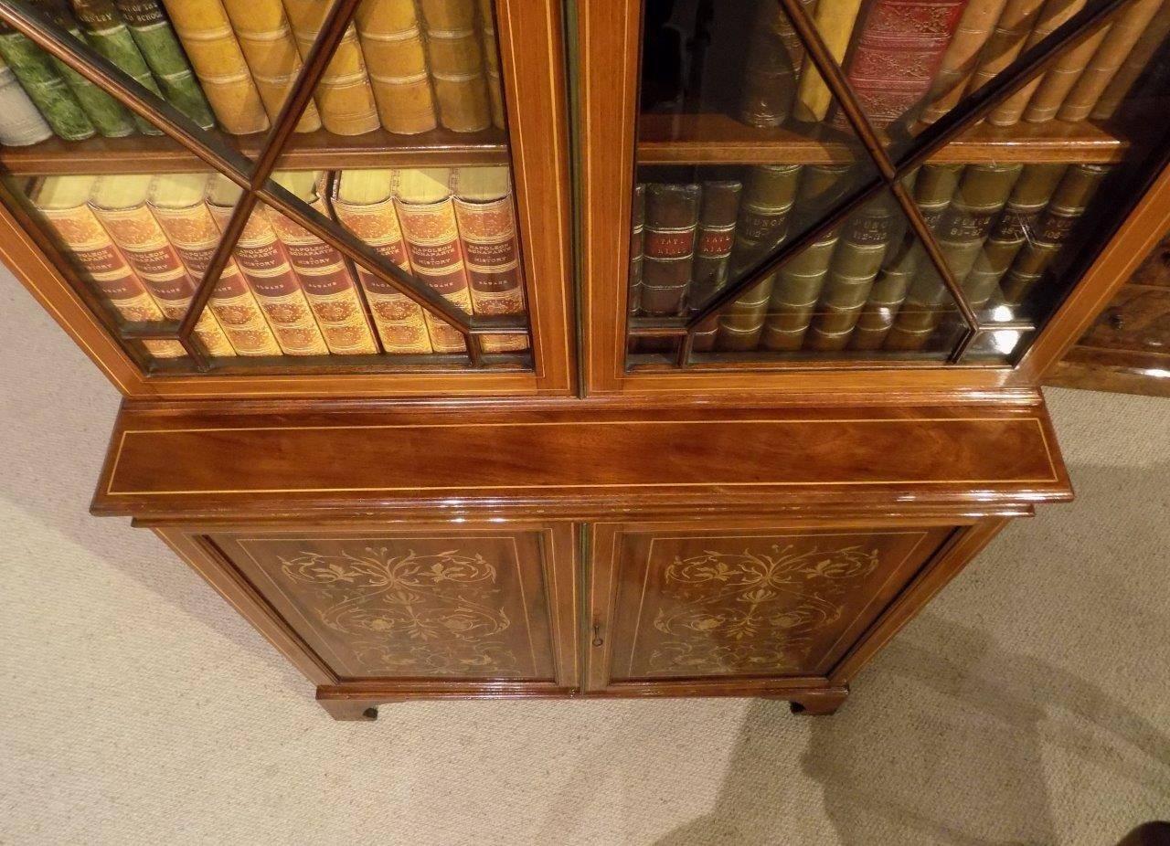 Fine Quality Marquetry Inlaid Edwardian Period Bookcase by Edwards & Roberts 2