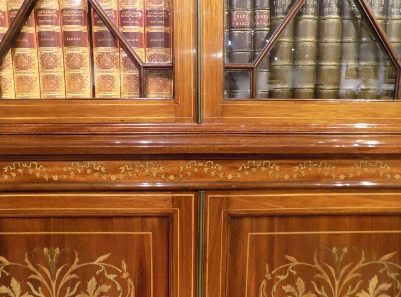 Fine Quality Marquetry Inlaid Edwardian Period Bookcase by Edwards & Roberts 4