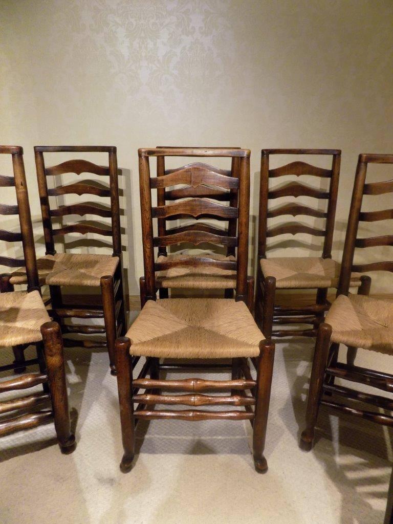 Good Set of Eight Ash Early 19th Century Ladder Back Dining Chairs 5