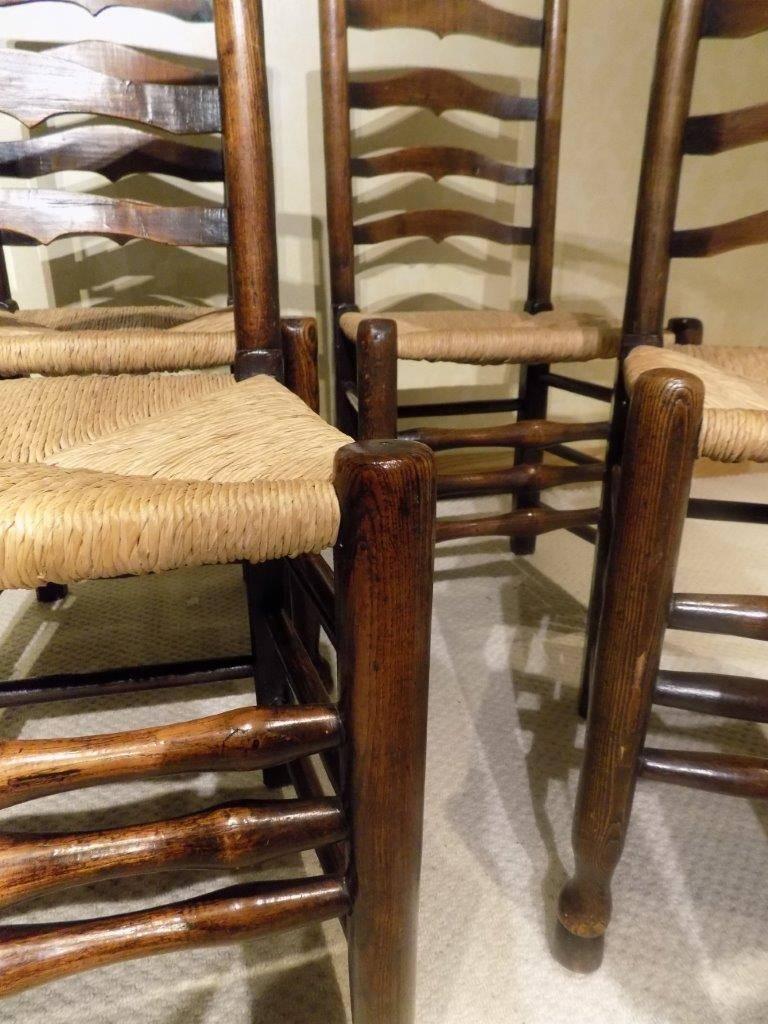 Good Set of Eight Ash Early 19th Century Ladder Back Dining Chairs 7