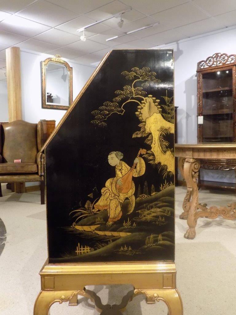 Early 20th Century Chinoiserie Lacquered Edwardian Period Bureau on Stand
