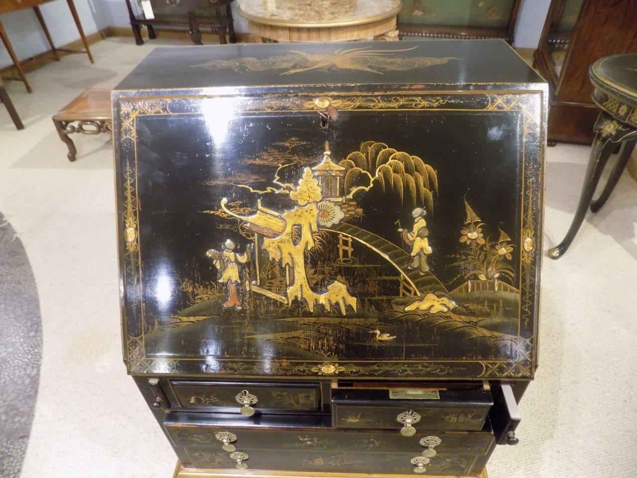 Chinoiserie Lacquered Edwardian Period Bureau on Stand 4