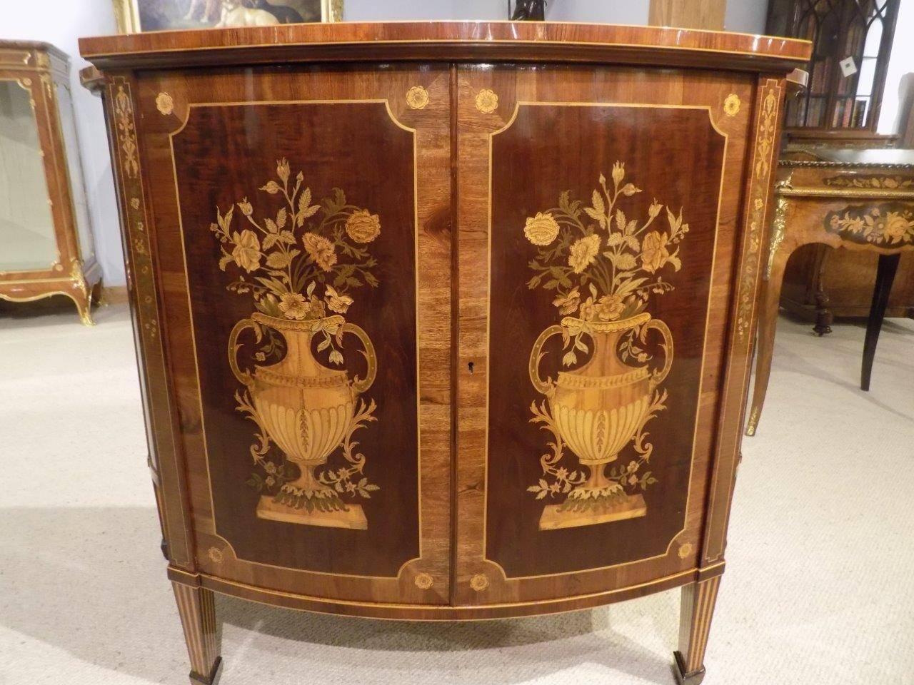 Stunning Quality Marquetry Inlaid Edwards & Roberts Serpentine Side Cabinet 1