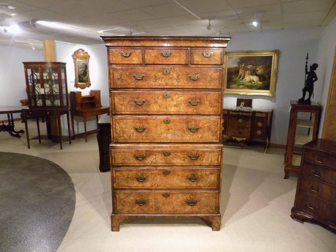 Walnut George I Period Antique Chest on Chest 3
