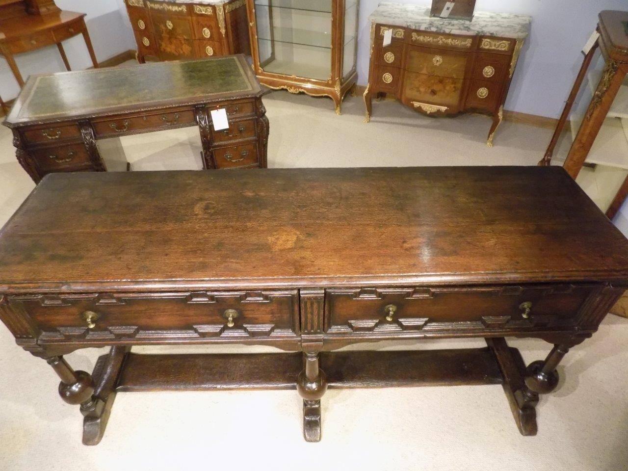 Oak Jacobean Style Two-Drawer Antique Dresser Base 4