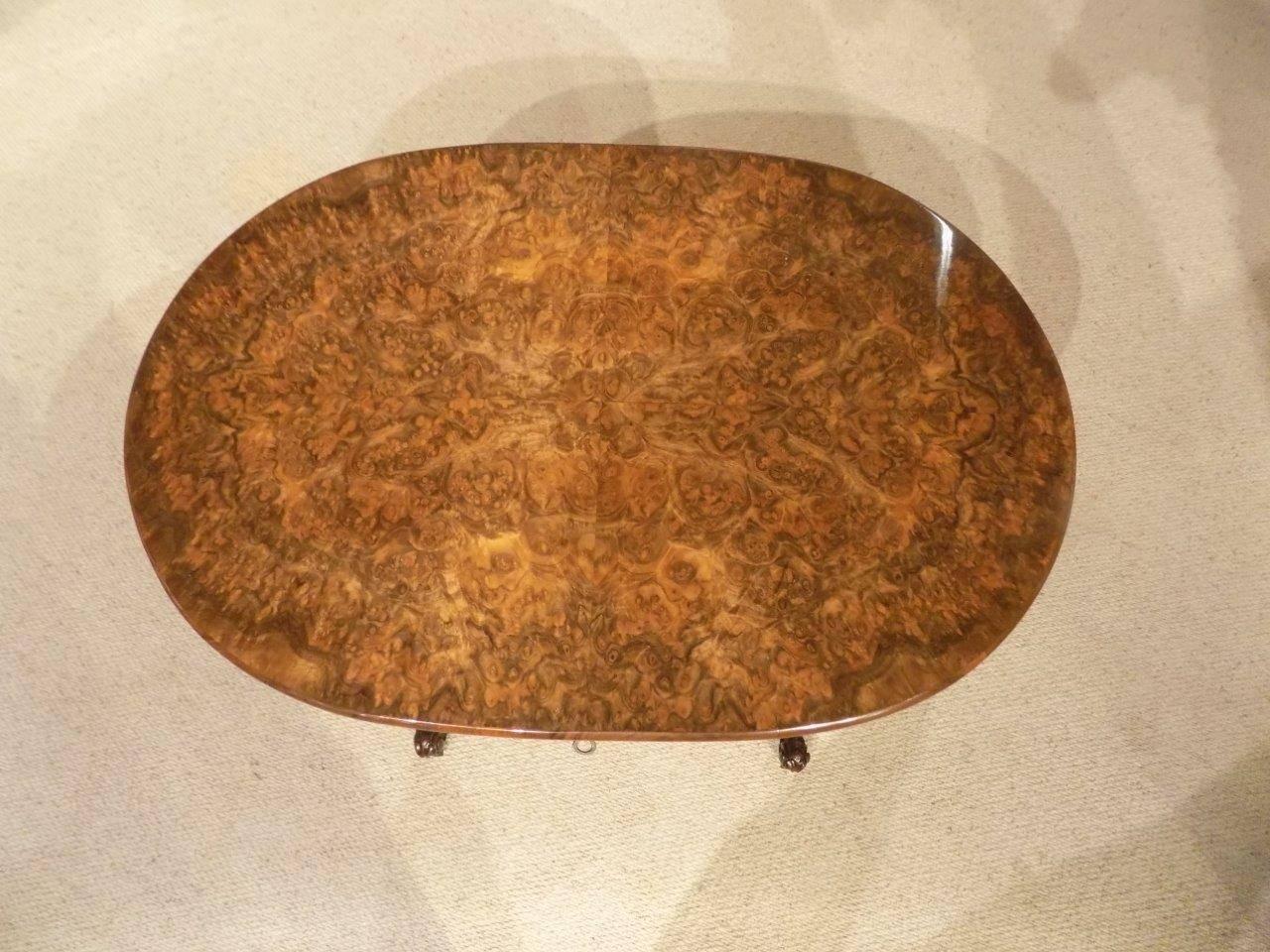 Superb Quality Burr Walnut Victorian Period Oval Shaped Antique Sewing Table In Excellent Condition In Darwen, GB