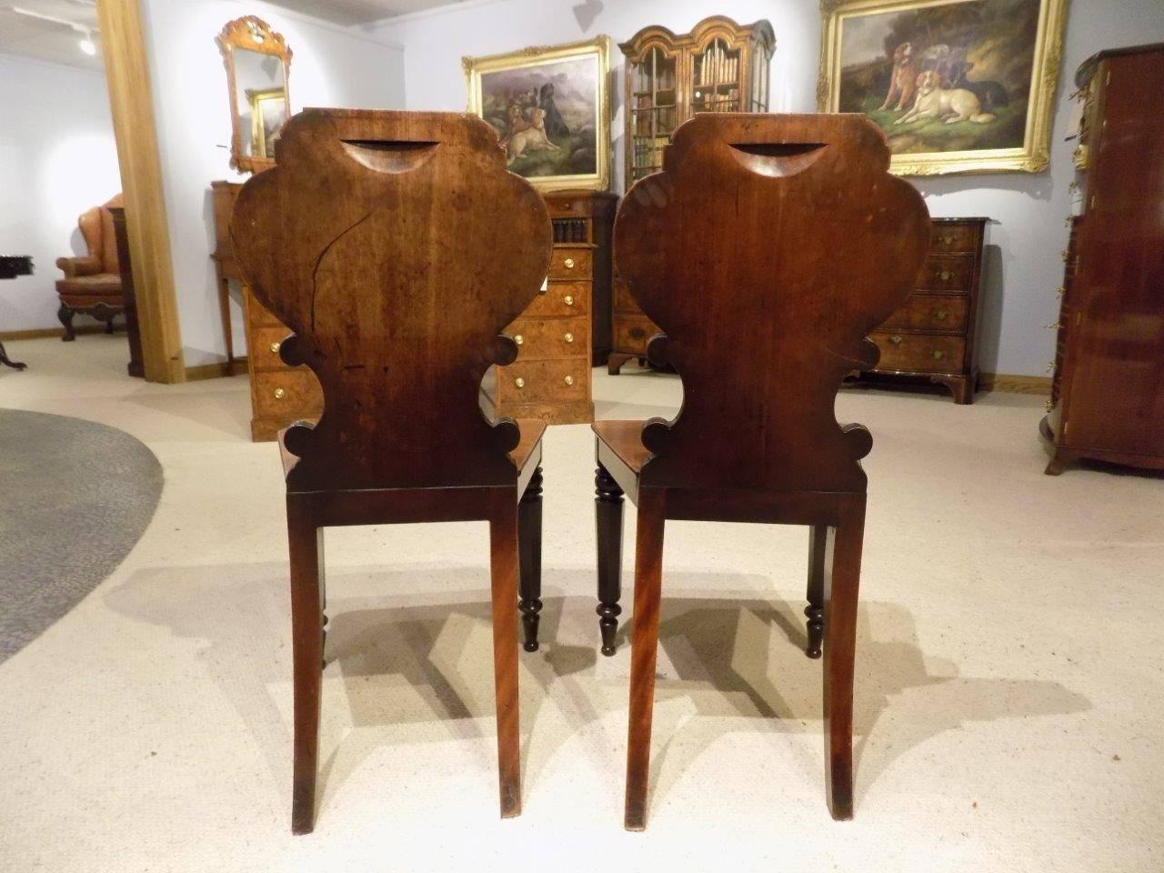 Good Pair of Mahogany William IV Period Antique Hall Chairs 1