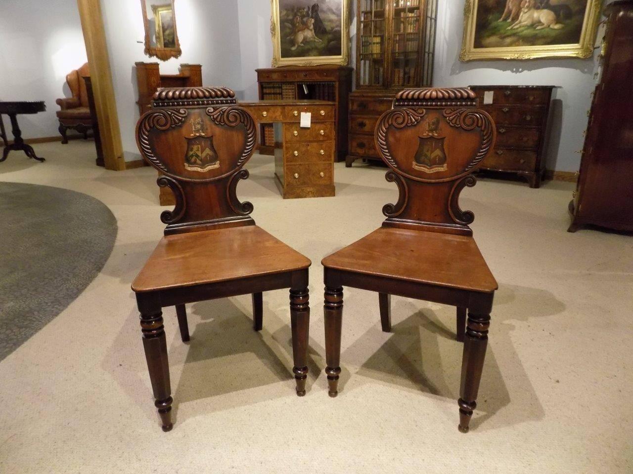 Good Pair of Mahogany William IV Period Antique Hall Chairs 2