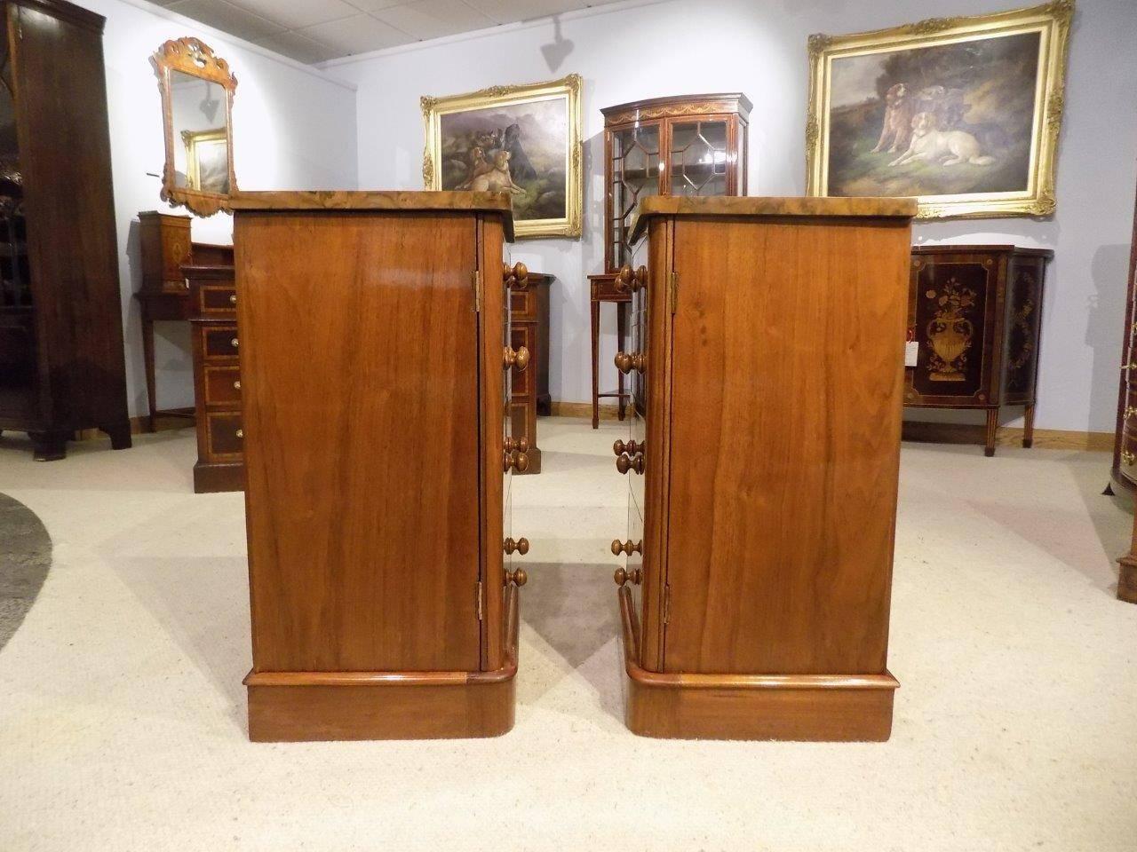 Good Pair of Victorian Period Burr Walnut Antique Bedside Cabinets 1