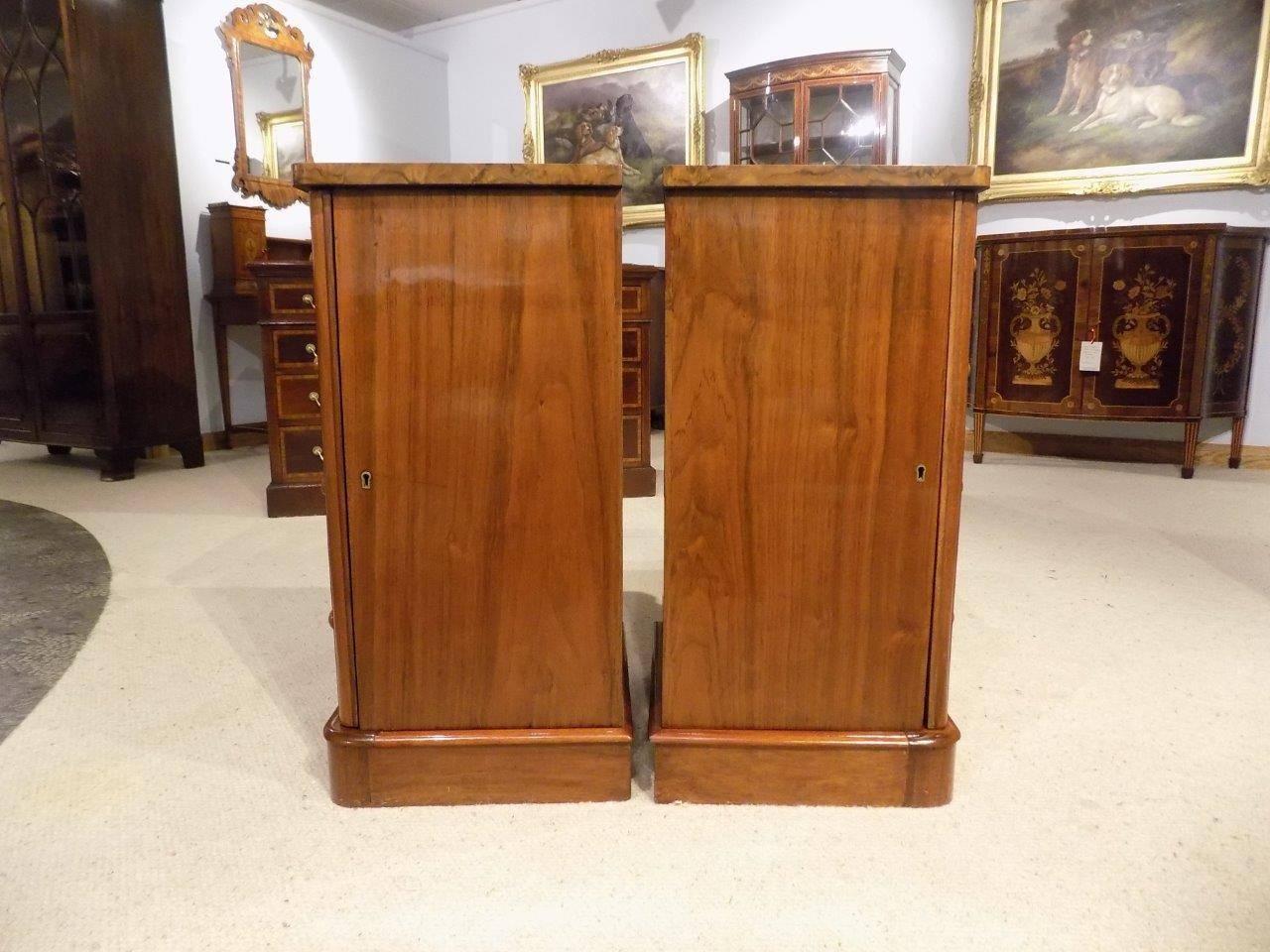 Good Pair of Victorian Period Burr Walnut Antique Bedside Cabinets 2