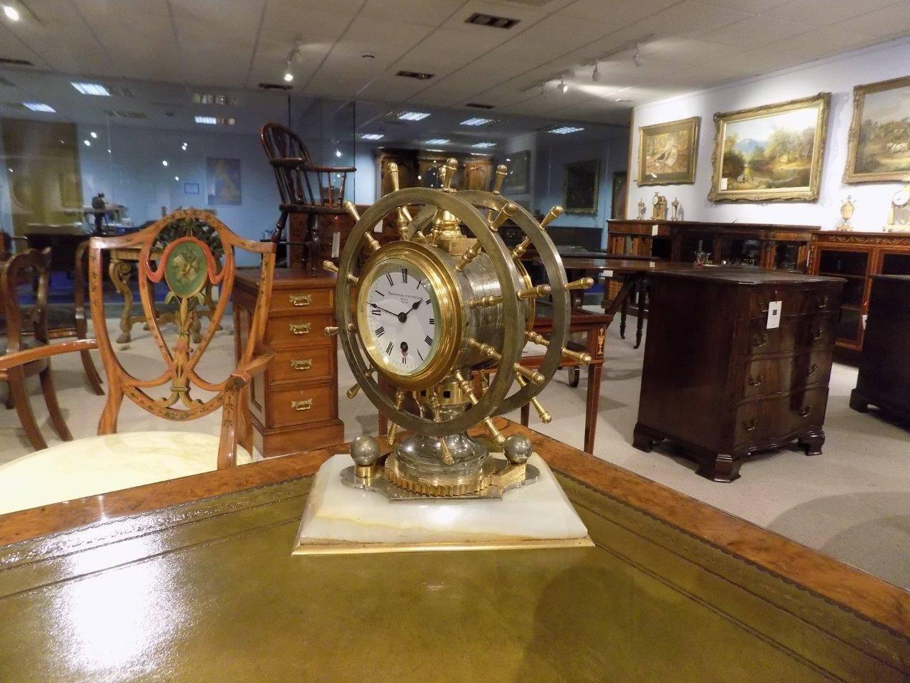 Rare Novelty Nautical Revolving Ships Wheel Desk Clock or Barometer 4
