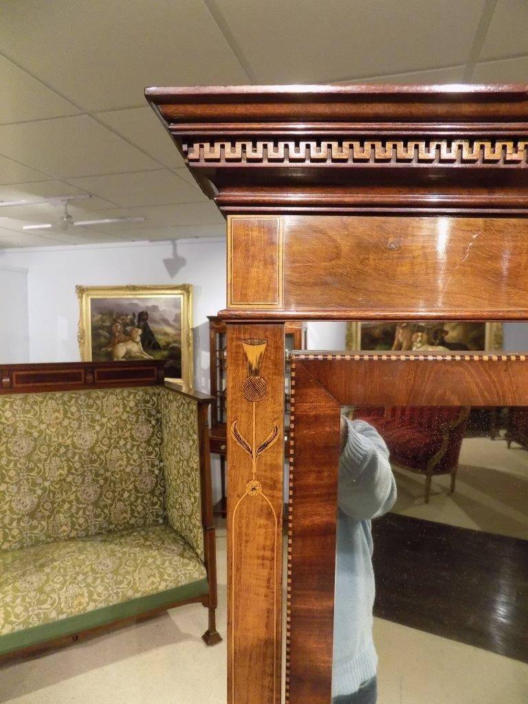 Early 20th Century Mahogany Inlaid Edwardian Period Antique Cheval Mirror, circa 1900