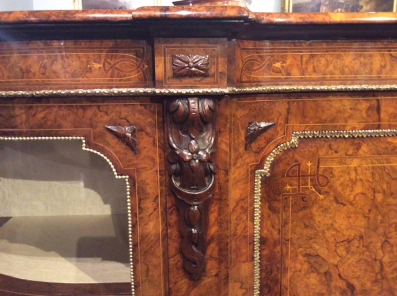 Stunning Quality Burr Walnut and Marquetry Inlaid Victorian Period Credenza For Sale 1