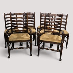 Good Set Eight Oak Ladder Backed Dining Chairs