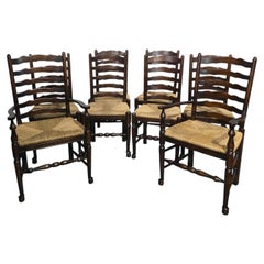 Good Set Eight Oak Ladder Backed Dining Chairs