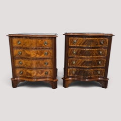 Pair Serpentine Mahogany Bedside Lamp Chests of Drawers