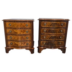 Pair Serpentine Mahogany Bedside Lamp Chests of Drawers