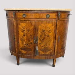 French Marquetry Inlaid Demi Lune Cabinet