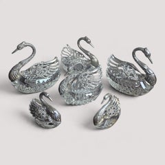 Seven Outstanding Cut Glass and Silver Swans