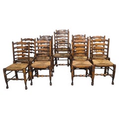 Super Set Twelve Lancashire Ladder Back Oak Dining Chairs