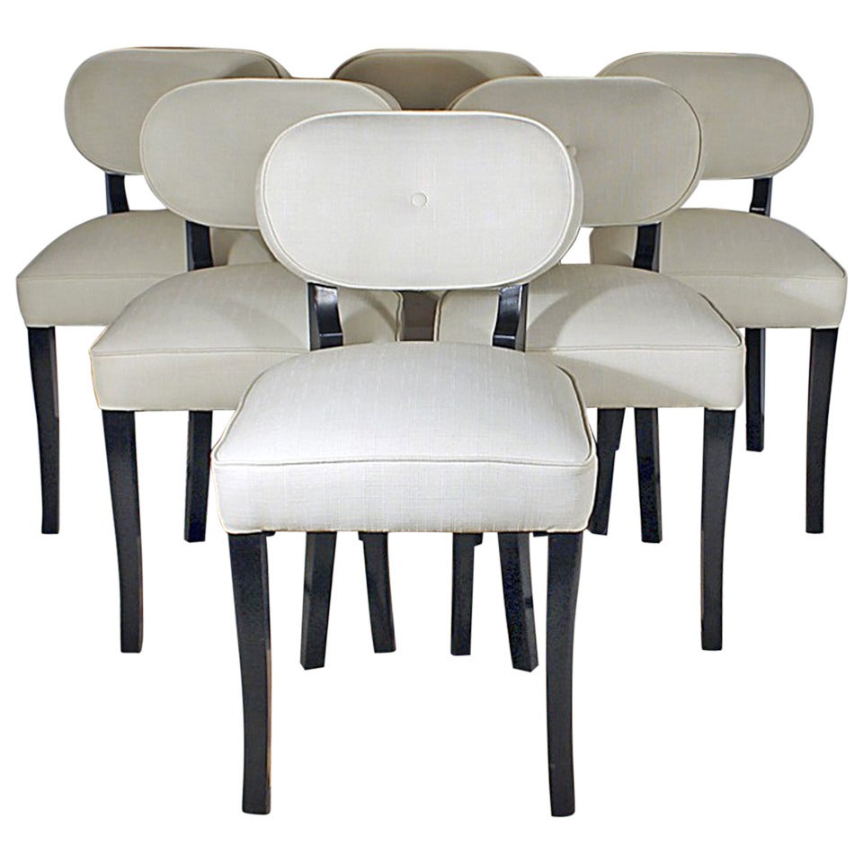 Ensemble de six chaises de salle à manger Art Déco des années 1940 par De Coene, en hêtre et tissu - Belgique