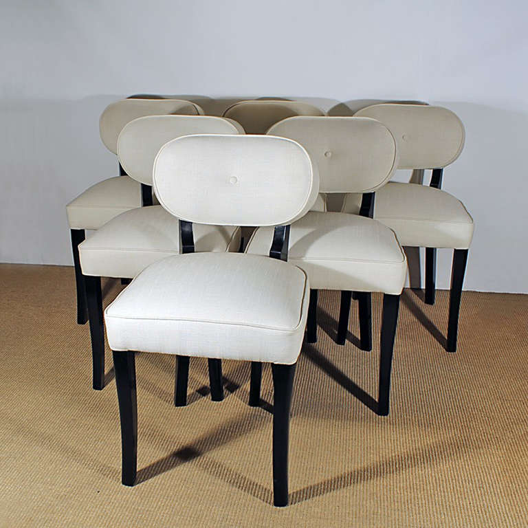Satz von sechs Art-Déco-Esszimmerstühlen von De Coene aus Buche, Stoff – Belgien, 1940er Jahre (Art déco) im Angebot