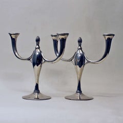 Pair of Art Deco Silver Candelabras, 2-Arms - Spain, Barcelona, 1934 - 1940